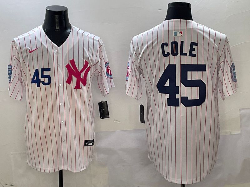 Men New York Yankees #45 Cole White Stripe Jointly Name Nike 2025 MLB Jersey style 3->new york yankees->MLB Jersey